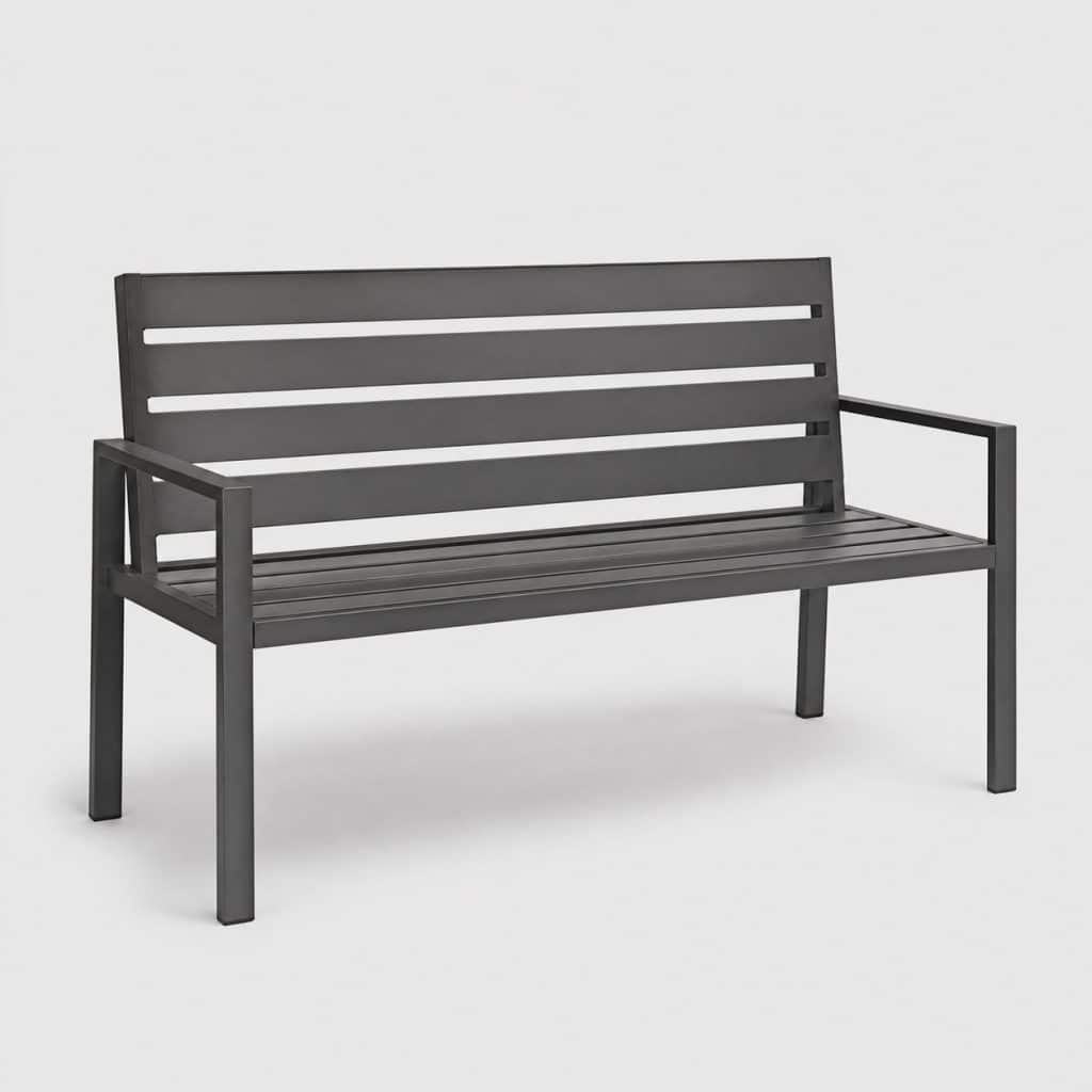 Banc de jardin en aluminium anthracite trois places à lattes plates