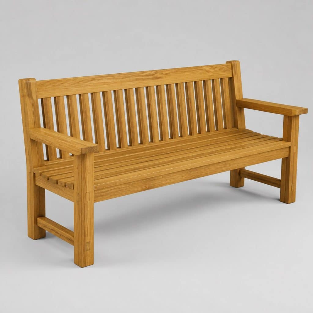 Banc de jardin en teck massif trois places couleur miel