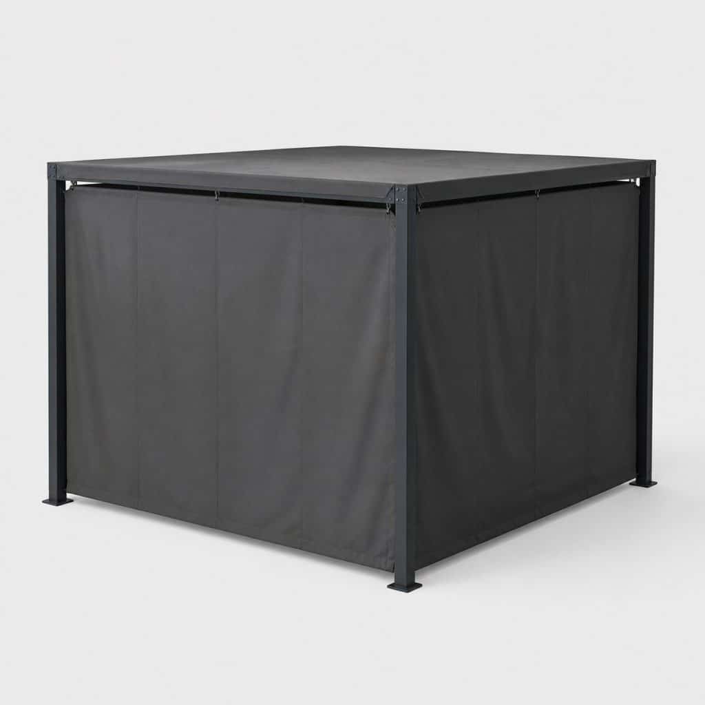 Tonnelle imperméable à toit plat et bâche anthracite sur fond neutre